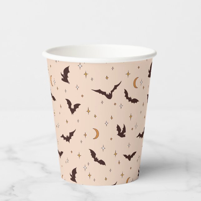 Boho Bats and Stars Halloween Pattern Paper Cups (Front)
