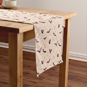 Boho Bats and Stars Halloween Pattern Short Table Runner