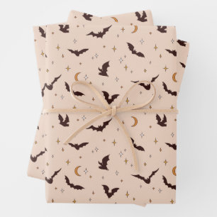 Boho Bats and Stars Halloween Pattern Wrapping Paper Sheet