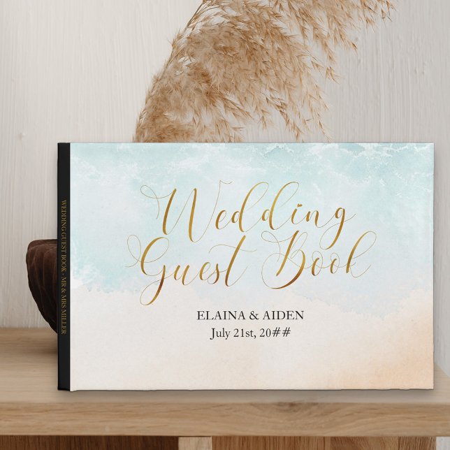 Boho Beach Arbor Monogrammed Wedding Guest Book (Front)