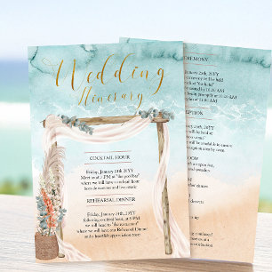 Boho Beach Arbor Ocean Wedding Itinerary Card