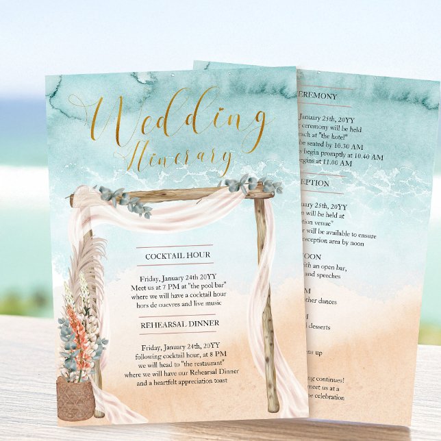 Boho Beach Arbor Ocean Wedding Itinerary Card (Beach Wedding Itinerary Program Card from the Boho Beach collection by Darling & May)