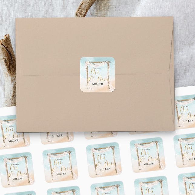 Boho Beach Arbor the future Mr & Mrs Square Sticker (Creator Uploaded)