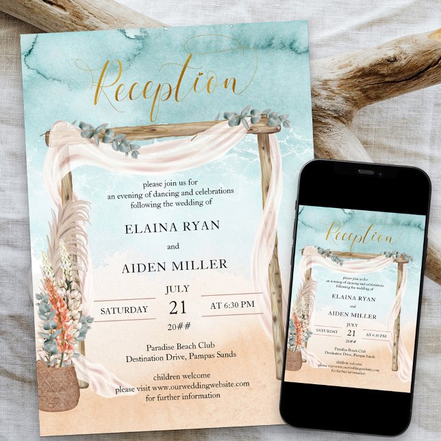 Boho Beach Arbor Wedding Reception Only Invitation (Creator Uploaded)