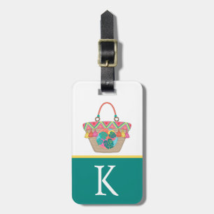 Boho Beach Bag, Color block, Teen's, Kid's Initial Luggage Tag