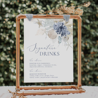 Boho Beach Blue Wedding Signature Drinks Sign