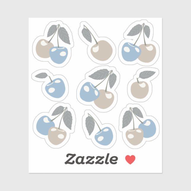 Boho Beach Cherries - beige blue cute cherry fruit (Sheet)