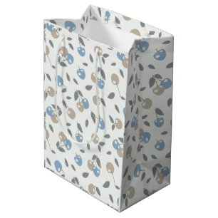 Boho Beach Cherries - beige blue fruit pattern. Medium Gift Bag