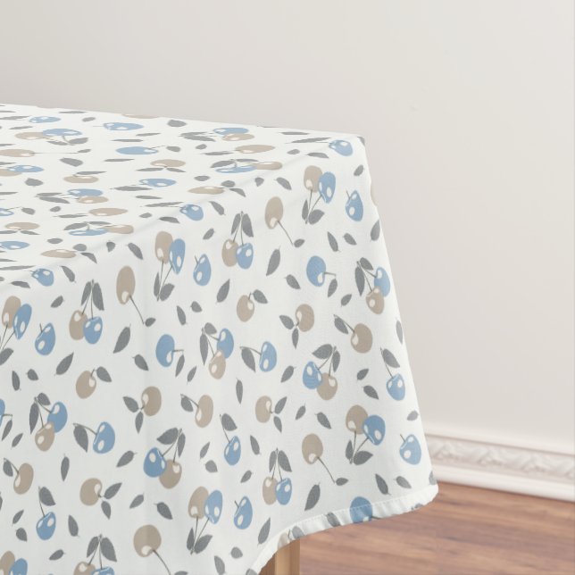 Boho Beach Cherries - beige blue fruit pattern. Tablecloth (In Situ)