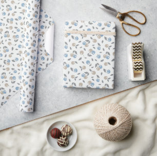 Boho Beach Cherries - beige blue fruit pattern. Wrapping Paper