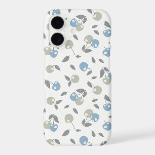Boho Beach Cherries - sage blue fruit pattern.
