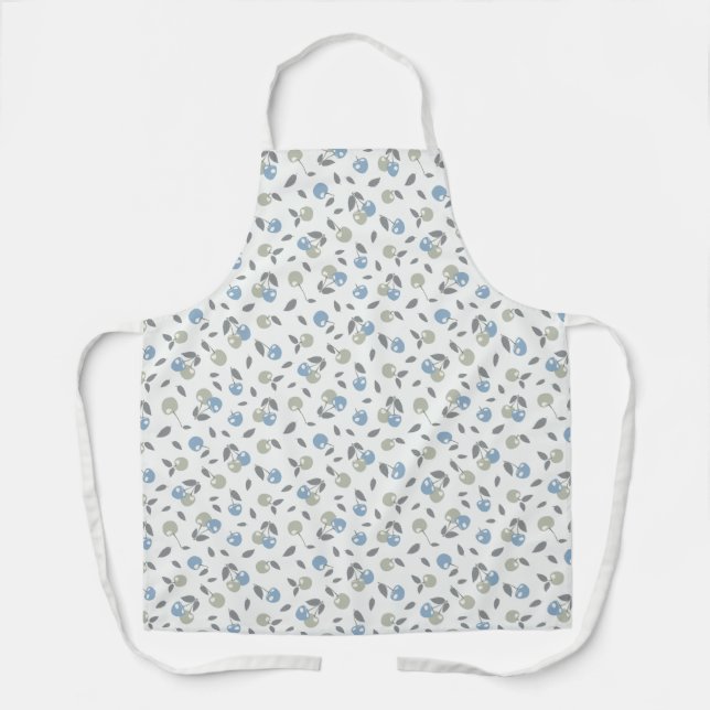 Boho Beach Cherries - sage blue fruit pattern. Apron (Front)