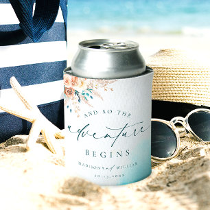 Boho Beach Destination Wedding Floral Blue Favours Can Cooler