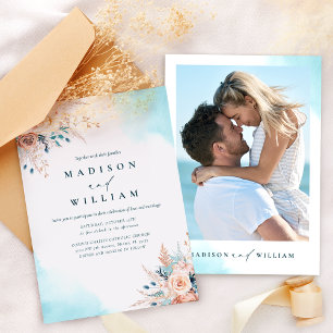 Boho Beach Floral Watercolor Wedding Invitation