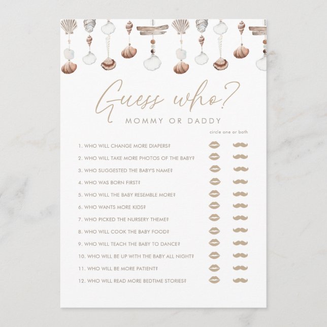 Boho Beach Guess Who Baby Shower Game Invitation (Front)