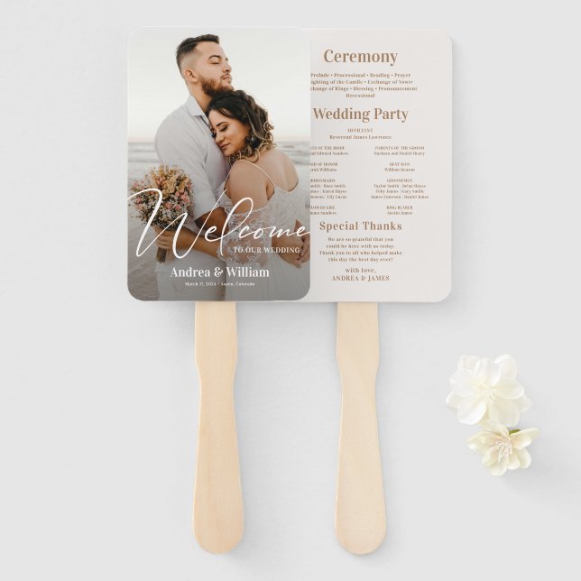 Boho Beach Photo Wedding Program Hand Fan (Front and Back)