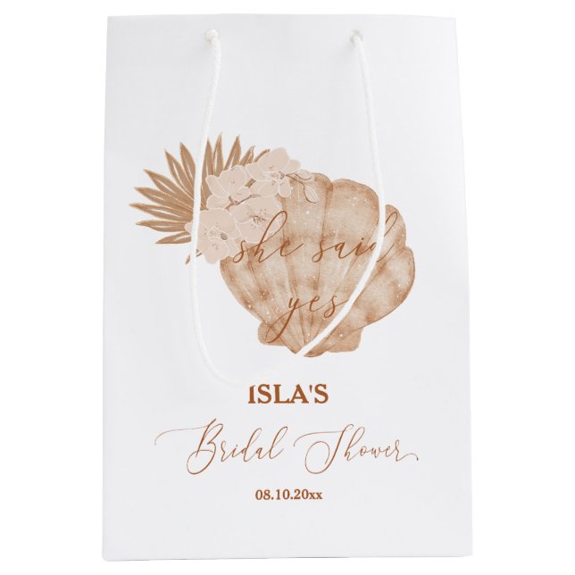 Boho Beach Seashell Bridal Shower Medium Gift Bag (Front)