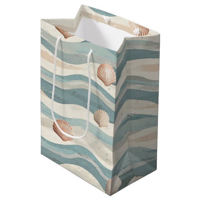 Boho Beach Seashell Waves Medium Gift Bag (Front Angled)