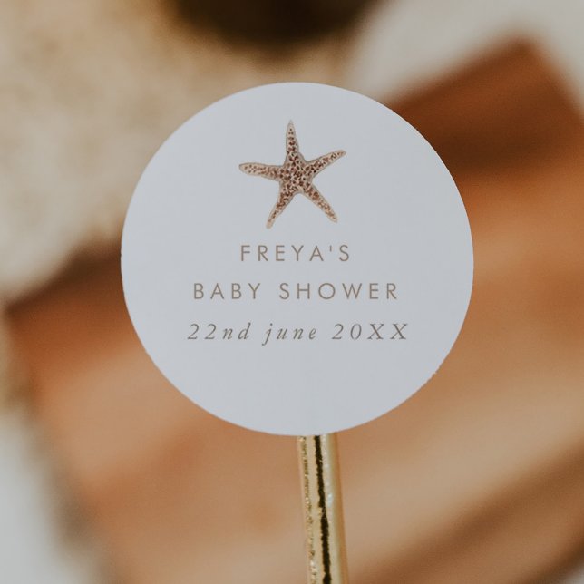 Boho Beach Shell Baby Shower Classic Round Sticker (Zazzle Boho Beach Shell Baby Shower Classic Round Sticker)