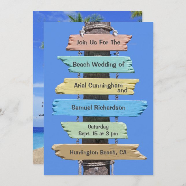 Boho Beach Sign Tropical Wedding Invitation (Front/Back)