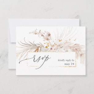 Boho Beach Tropical Beige Floral w Meal RSVP 2 Card