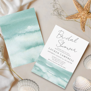 Boho Beach Watercolor Teal Blue  Bridal Shower Invitation