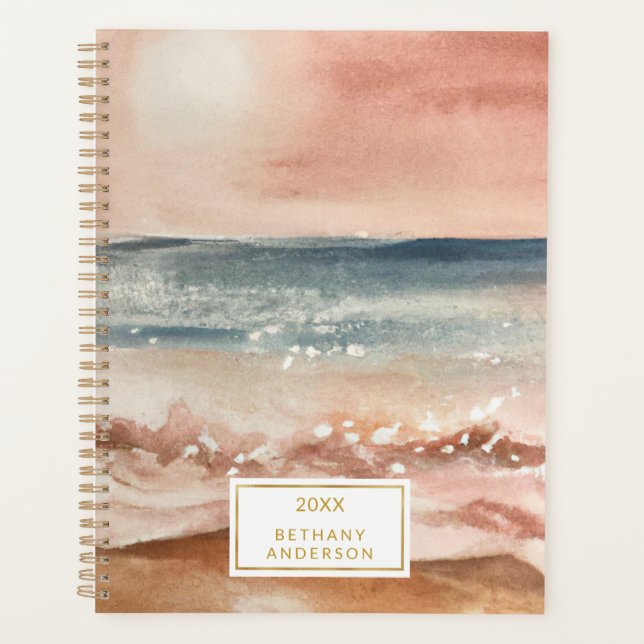 Boho Beach Waves Sand Sun Watercolor Planner (Front)