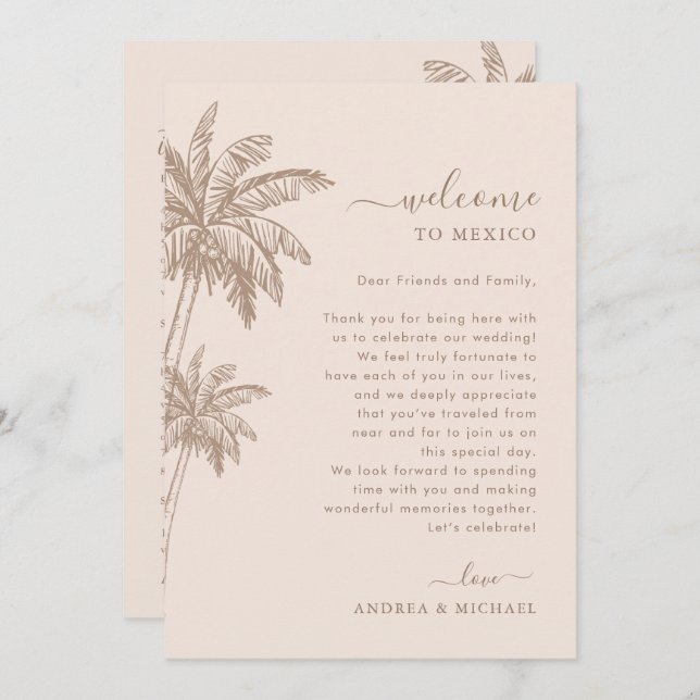 Boho Beach Wedding Welcome Letter Itinerary Card (Front/Back)