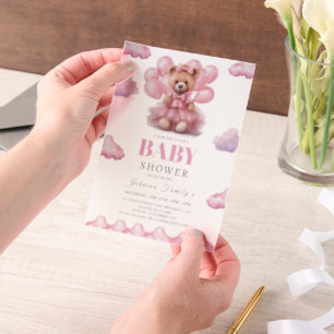 Boho bear baby girl pink Babyshower Vellum Invitations