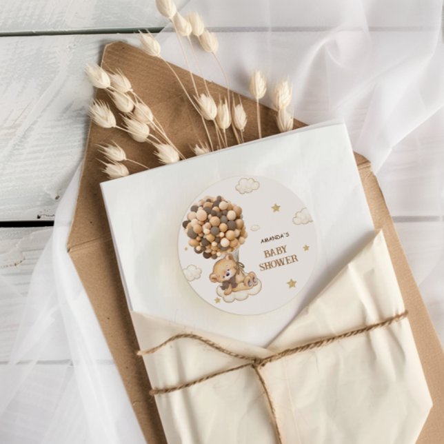 Boho Bear Baby Shower Beige Tan   Classic Round Sticker (Creator Uploaded)