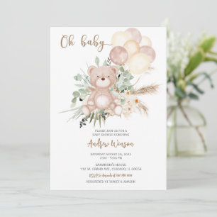 Boho Bear Baby Shower Boy Invitation