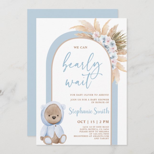 Boho Bear Baby Shower Boy Invitation (Front/Back)