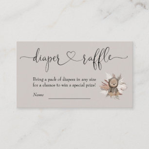 Boho Bear Baby Shower Diaper Raffle  Enclosure Card