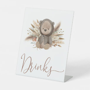Boho Bear Baby Shower Drinks Pedestal Sign