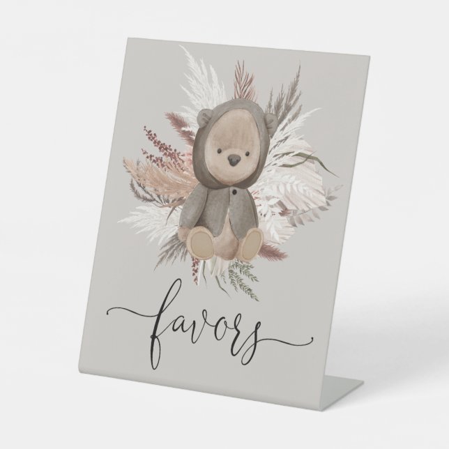 Boho Bear Baby Shower Favours Pedestal Sign (Front)