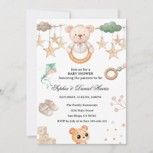 Boho Bear Baby Shower Invitation