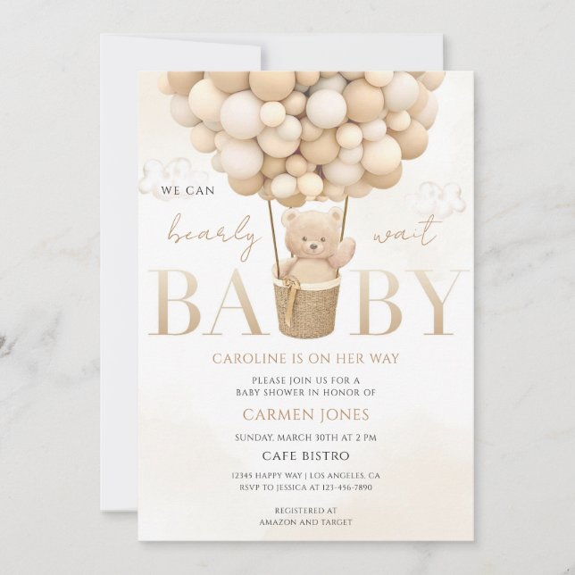  Boho Bear Baby Shower Invitation (Front)