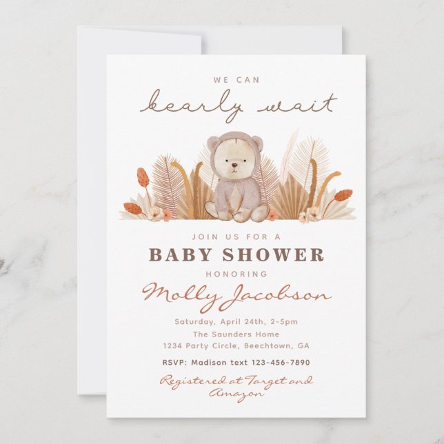 Boho Bear Baby Shower Invitation | Bear Shower (Front)
