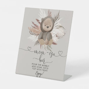 Boho Bear Baby Shower Mum-osa Bar Pedestal Sign