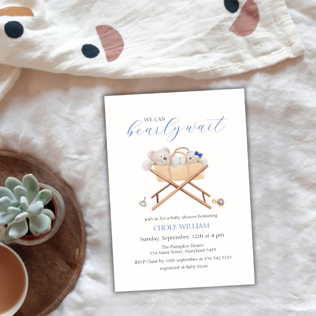Boho Bear Bassinet Toy Boy Baby Shower Invitation (Boho Bear Bassinet Toy Boy Baby Shower Invitation)
