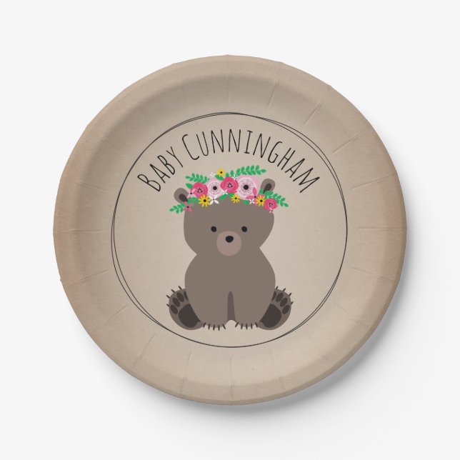 Boho Bear Cardstock Inspired Custom Baby Shower Paper Plate (Front)