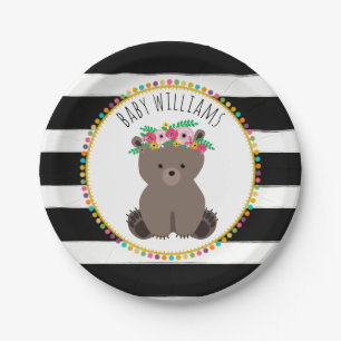 Boho Bear Cardstock Inspired Custom Baby Shower Paper Plate