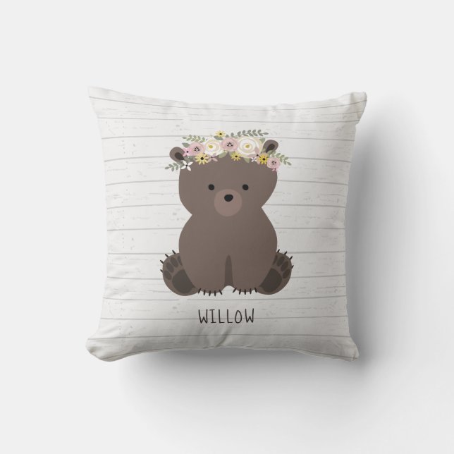 Boho Bear Grey Wood Cushion (Front)