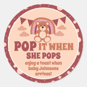 Boho Bear Rainbow Neutral Baby Shower Ready To Pop Classic Round Sticker