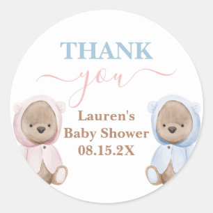 Boho Bear Twins Baby Shower Round Sticker