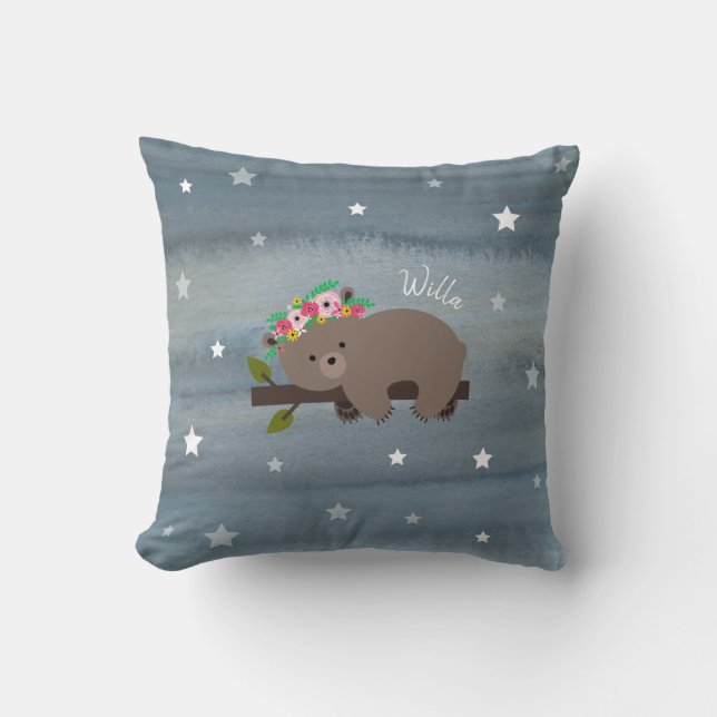 Boho Bear Watercolor Stars Cushion (Front)