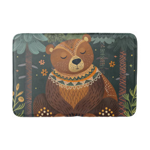 Boho Bear Wildlife Forest Cute Animals Nature Bath Mat