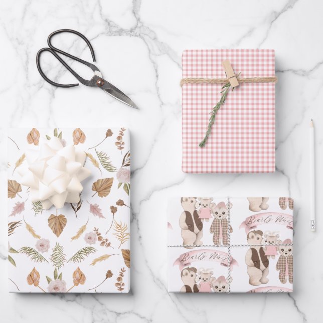 Boho Bearly Wait Bear Family Baby Shower Wrapping  Wrapping Paper Sheet (Front)