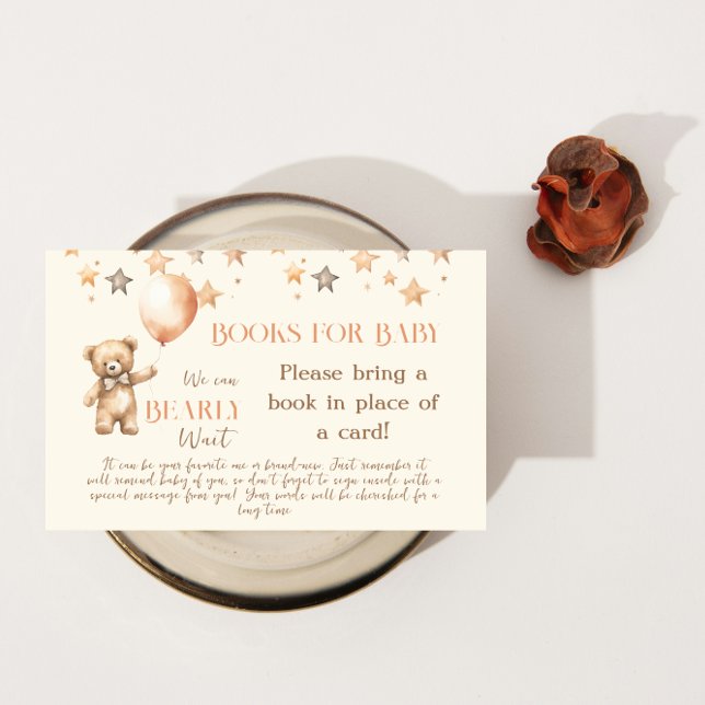 Boho Bearly Wait Beige Bear Books for Baby Shower Enclosure Card (Creator Uploaded)