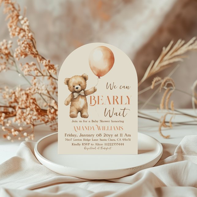 Boho Bearly Wait Gender Neutral Bear Baby Shower Invitation (Creator Uploaded)